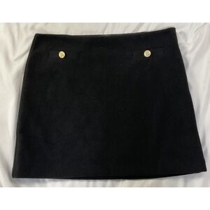 J.Crew Women's Large Black Wool Blend Mini Skirt With Gold Button Detail Busines